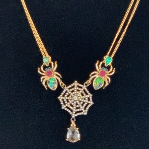 Spider & web new gold & crystals costume necklace